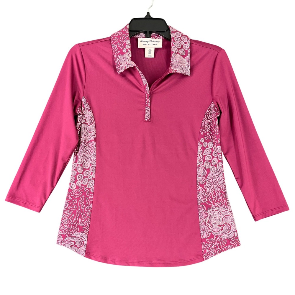 Tommy Bahama Golf Tennis Polo Shirt Womens S Pink Floral Long Sleeve 1/4 Zip